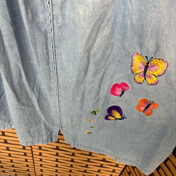 Bechamel Denim Zip Up Butterfly Embroidered Dress Size Medium Petite - Picture 5 of 9